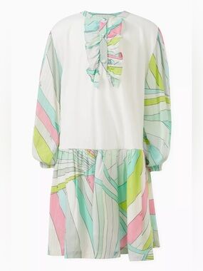 Emilio Pucci Pastel Stripe Babydoll Dress in Mint, Pink, Lime. Size 8